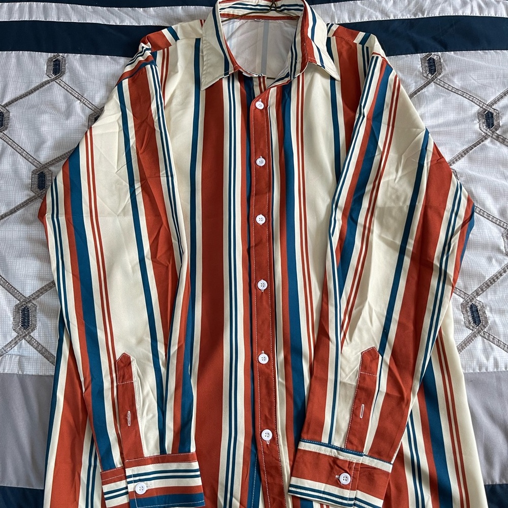 Zaful Men's XL Long Sleeve Stripe Casual Shirt